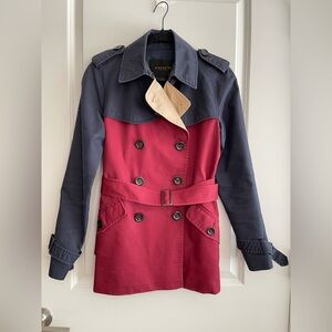 Coach Colorblock Belted short Trench Coat Navy Red Tan Size Small